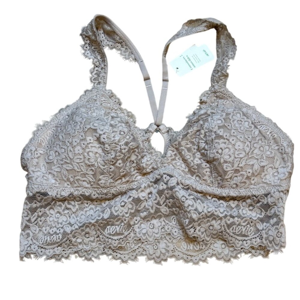 Aerie Lace Longline Bralette S Lightly Lined‎ Wireless Beige NWT
